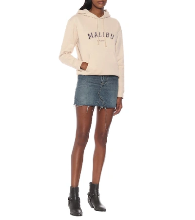 Shop Saint Laurent Printed Cotton-jersey Hoodie In Beige