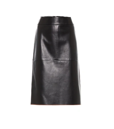 Shop Tod's Leather Midi Skirt In Black