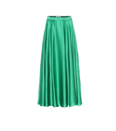 Shop Msgm Silk-blend Satin Maxi Skirt In Green