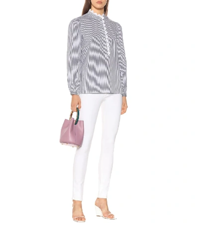 Shop Tory Burch Striped Cotton Blouse In Blue