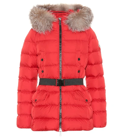 Shop Moncler Clion Quilted Fur-trimmed Down Coat In Red