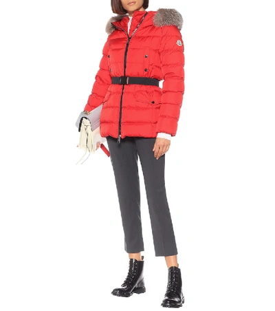 Shop Moncler Clion Quilted Fur-trimmed Down Coat In Red