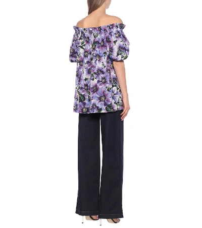 Shop Dolce & Gabbana Floral Cotton Off-shoulder Blouse In Purple