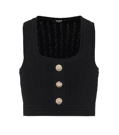 Shop Balmain Knit Crop Top In Black