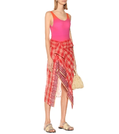 Shop Ulla Johnson Merida Checked Cotton Midi Skirt In Red