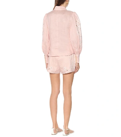 Shop Zimmermann Freja Embroidered Linen Shirt In Pink