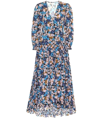 Shop Alexandra Miro Maria Floral Cotton-poplin Dress In Blue