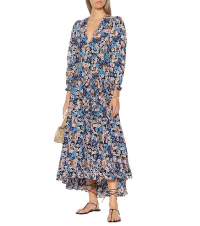 Shop Alexandra Miro Maria Floral Cotton-poplin Dress In Blue
