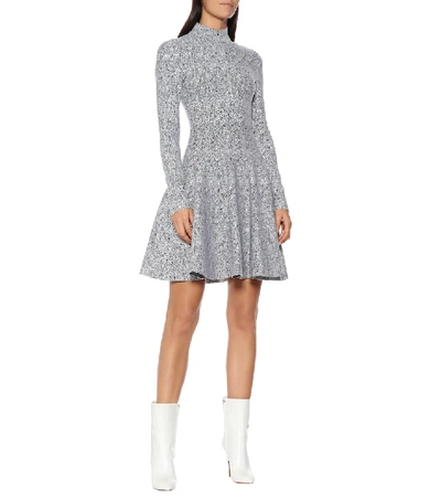 Shop Alaïa Intarsia Knit Minidress In Grey