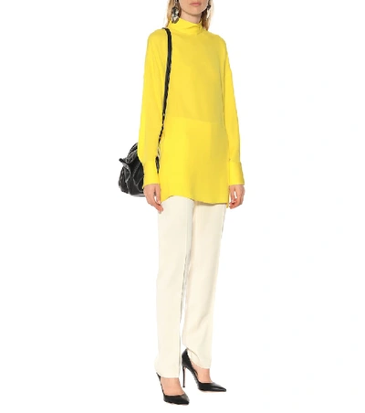 Shop Valentino Mockneck Silk Blouse In Yellow