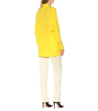 Shop Valentino Mockneck Silk Blouse In Yellow