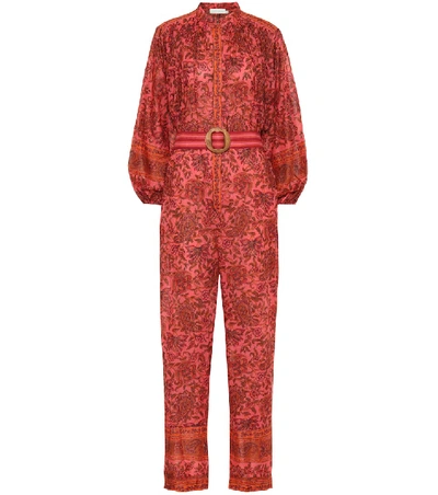 Shop Zimmermann Edie Floral Cotton Jumpsuit In Red