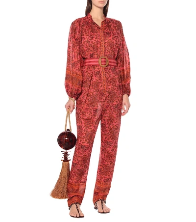 Shop Zimmermann Edie Floral Cotton Jumpsuit In Red