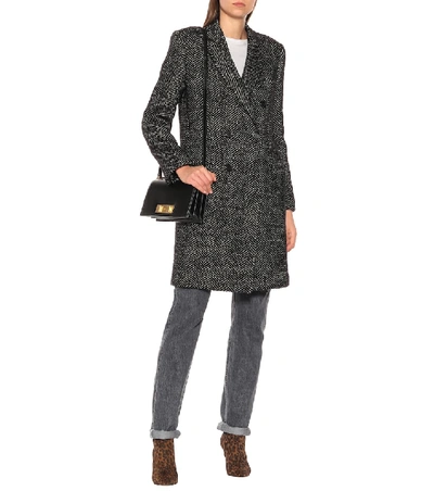 Shop Saint Laurent Wool Herringbone Coat In Grey