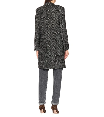 Shop Saint Laurent Wool Herringbone Coat In Grey