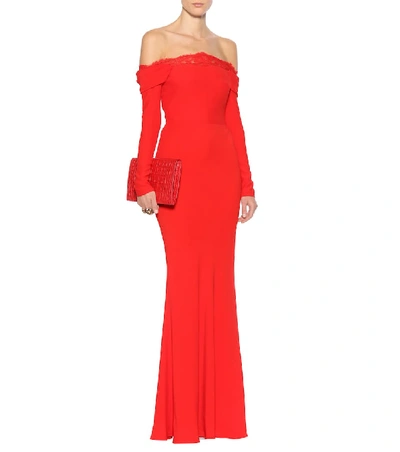 Shop Alexander Mcqueen Lace-trimmed Crêpe Gown In Red