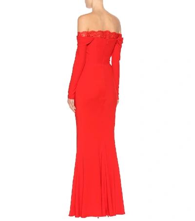Shop Alexander Mcqueen Lace-trimmed Crêpe Gown In Red
