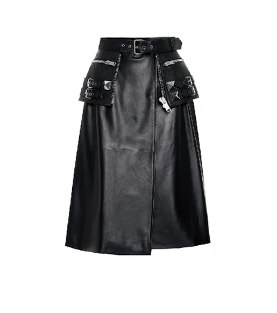 Shop Alexander Mcqueen Leather Midi Skirt In Black