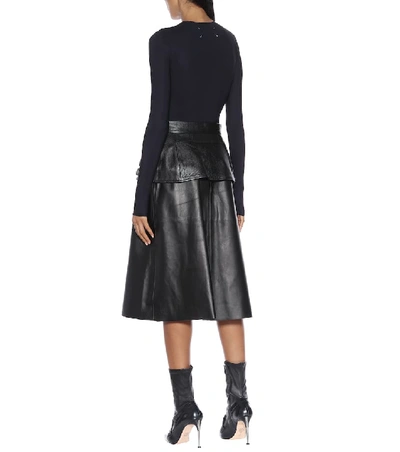 Shop Alexander Mcqueen Leather Midi Skirt In Black