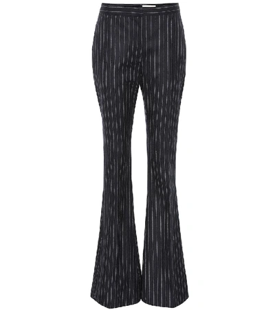 Shop Alexander Mcqueen Pinstripe Wool Flared Pants In Blue