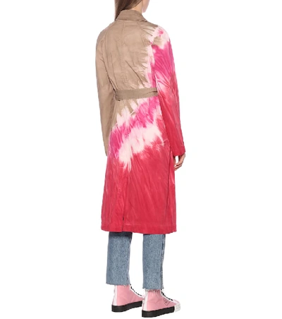 Shop Msgm Tie-dye Cotton-twill Trench Coat In Multicoloured