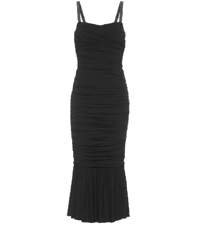 Shop Dolce & Gabbana Silk-blend Jersey Midi Dress In Black