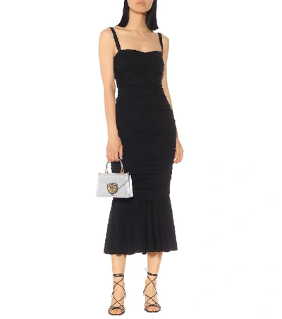 Shop Dolce & Gabbana Silk-blend Jersey Midi Dress In Black