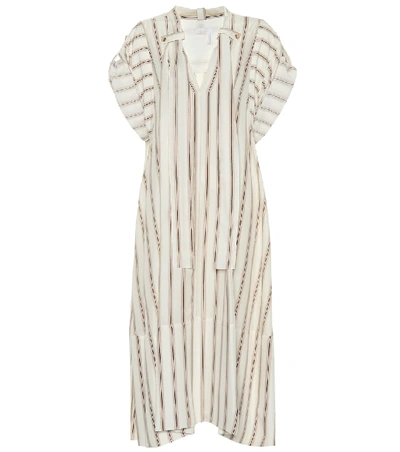 Shop Chloé Striped Silk Crêpe Dress In Brown