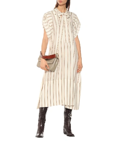 Shop Chloé Striped Silk Crêpe Dress In Brown