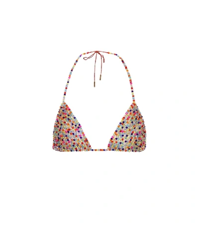 Shop Alanui Beaded Bikini Top In Multicoloured
