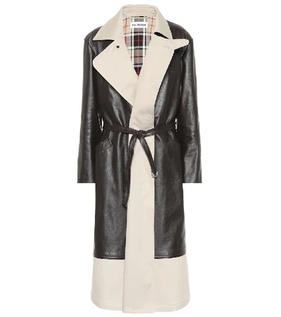 Shop Balenciaga Leather And Canvas Coat In Brown