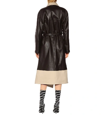 Shop Balenciaga Leather And Canvas Coat In Brown