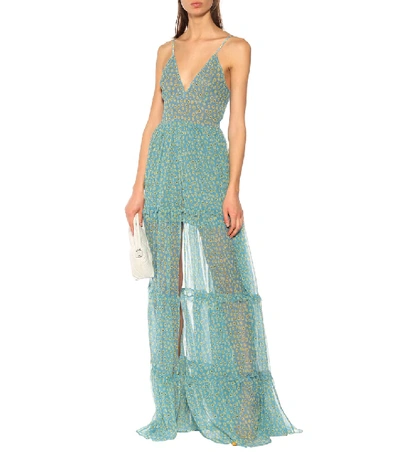 Shop Amiri Floral-printed Silk Maxi Dress In Blue