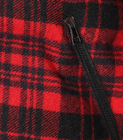Shop Moncler Checked Wool Down Coat In Red