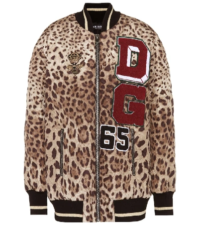 Shop Dolce & Gabbana Embellished Satin Bomber Jacket In Brown