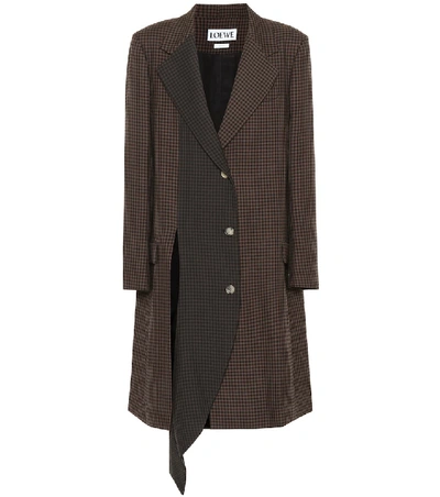 Shop Loewe Asymmetric Checked Wool Coat In Brown