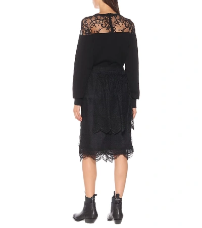 Shop Simone Rocha Tiered Lace Midi Skirt In Black