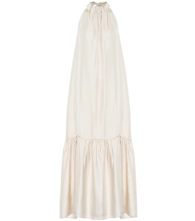 Shop Asceno Ibiza Silk Maxi Dress In Beige