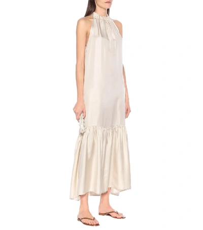 Shop Asceno Ibiza Silk Maxi Dress In Beige