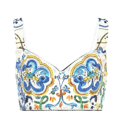 Shop Dolce & Gabbana Cotton-blend Printed Crop Top In Multicoloured