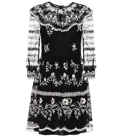 Shop Red Valentino Embroidered Tulle Minidress In Black