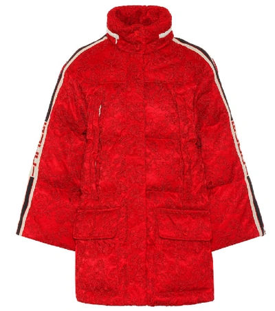 Shop Gucci Lace-trimmed Down Jacket In Red