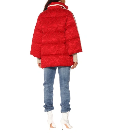 Shop Gucci Lace-trimmed Down Jacket In Red