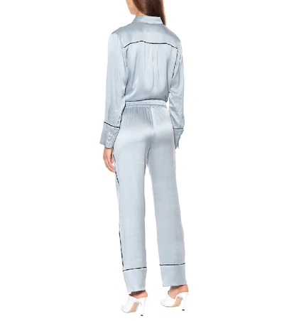 Shop Asceno Silk Satin Pajama Pants In Blue