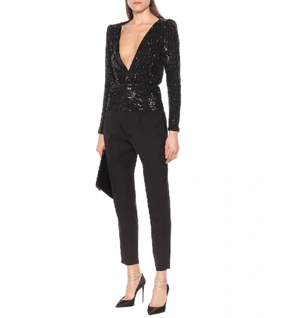 Shop Saint Laurent Sequined Blouse In Black