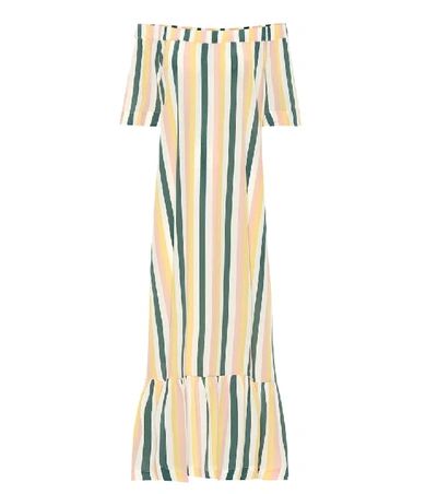 Shop Asceno Off-the-shoulder Silk Dress In Multicoloured