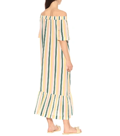 Shop Asceno Off-the-shoulder Silk Dress In Multicoloured