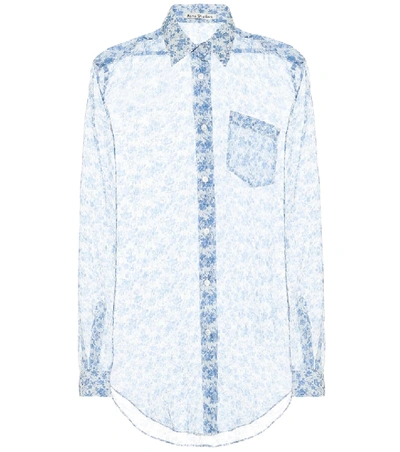 Shop Acne Studios Floral Silk Chiffon Shirt In Blue