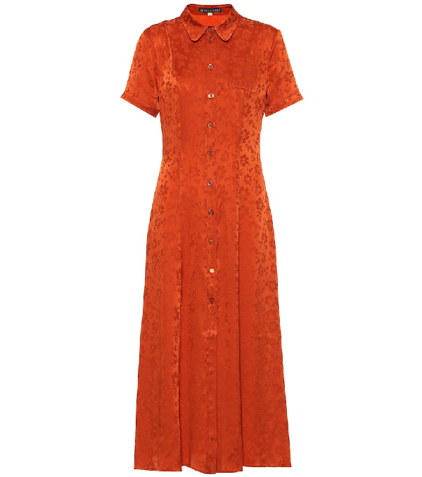 orange satin shirt dress