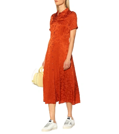Shop Alexa Chung Floral Silk-blend Shirt Dress In Orange